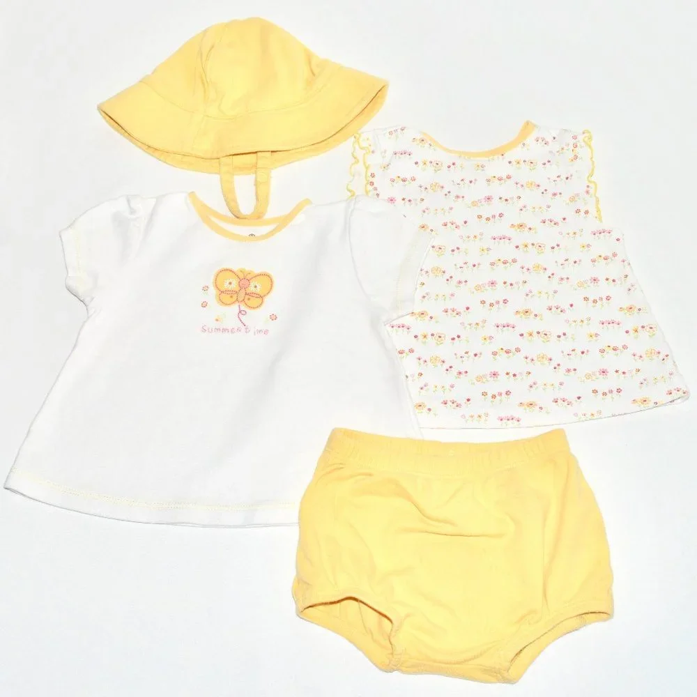Healthtex Yellow 4 Piece Summertime Butterfly and Flowers Outfit - 6-9 Months